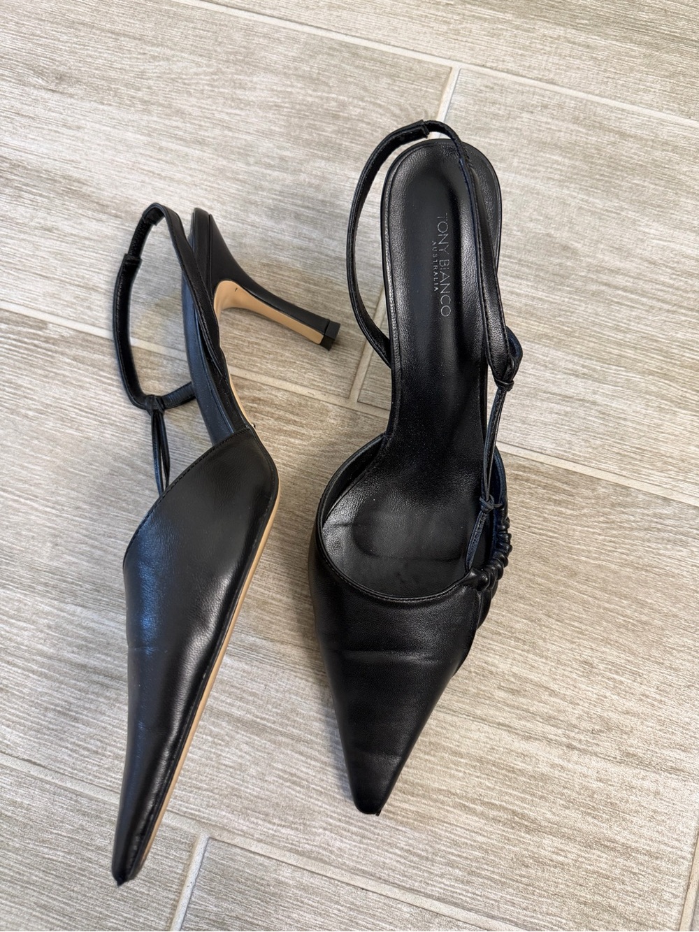 Tony Bianco Black Pointed Slingback Heels - Picture 3 of 6